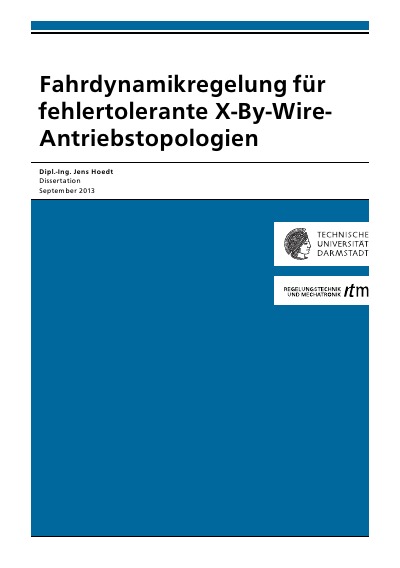 'Fahrdynamikregelung für fehlertolerante X-By-Wire-Antriebstopologien'-Cover