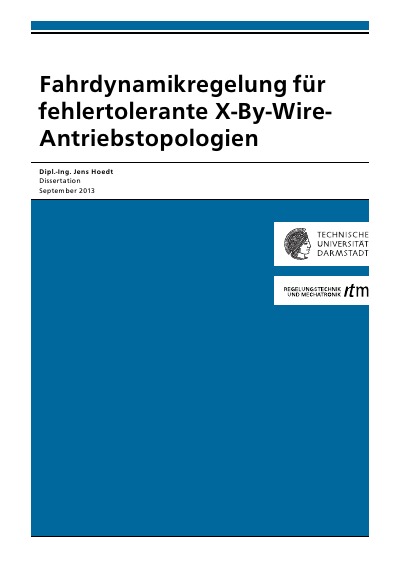 'Cover von Fahrdynamikregelung für fehlertolerante X-By-Wire-Antriebstopologien'-Cover