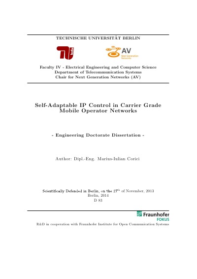 'Self-Adaptable IP  Control in Carrier Grade Mobile  Operator Networks'-Cover