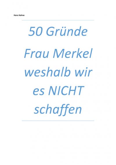 'Cover von 50 Gründe Frau Merkel weshalb wir es NICHT schaffen'-Cover