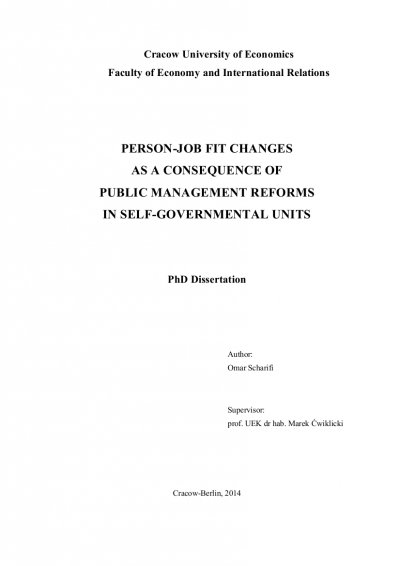 'Person-Job Fit Changes As A Consequence Of Public Management Reforms In Self-Governmental Units'-Cover