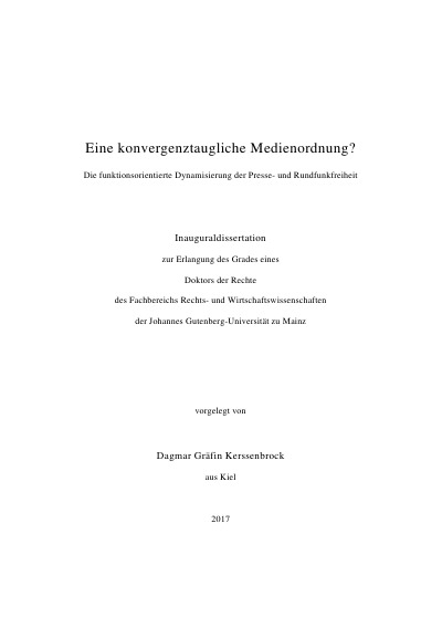 'Cover von Eine konvergenztaugliche Medienordnung?'-Cover