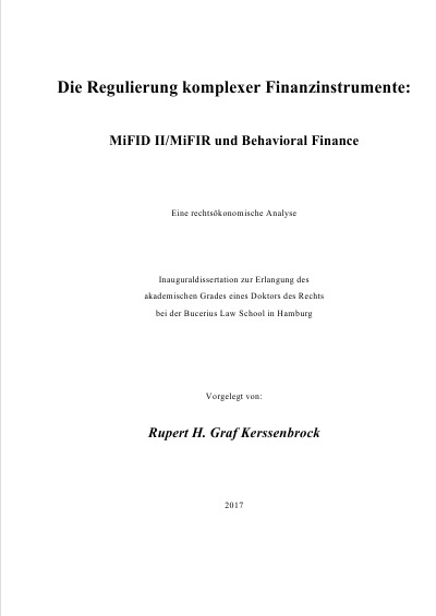 'Die Regulierung komplexer Finanzinstrumente: MiFID II/MiFIR und Behavioral Finance'-Cover