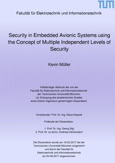 'Cover von Security in Embedded Avionic Systems using the Concept of Multiple Independent Levels of Security'-Cover