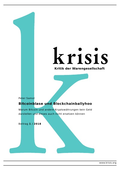'Bitcoinblase und Blockchainballyhoo     Krisis 1/ 2018'-Cover
