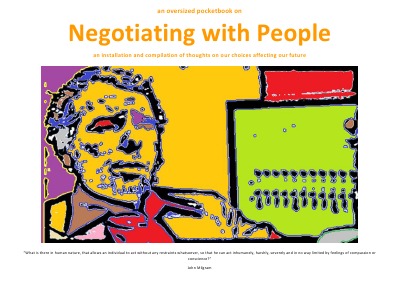 'an oversized pocketbook on Negotiating with People – an installation and compilation of thoughts on our choices affecting our future'-Cover