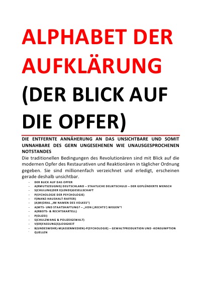 'ALPHABET DER AUFKLÄRUNG (DER BLICK AUF DIE OPFER)'-Cover