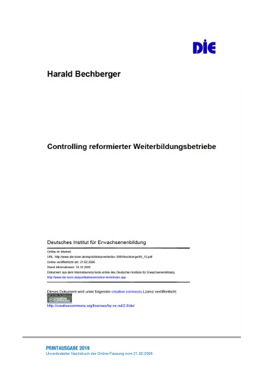 'Controlling reformierter Weiterbildungsbetriebe'-Cover