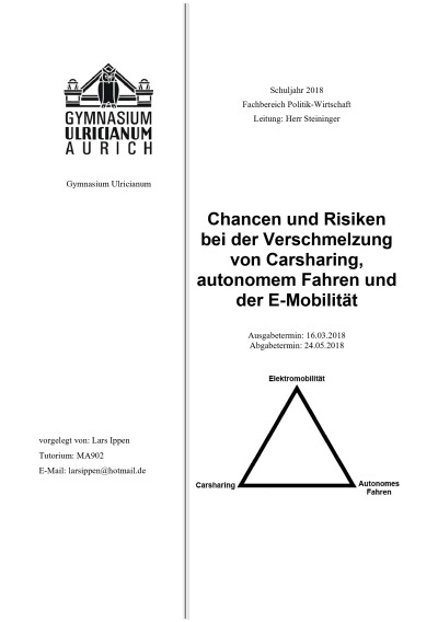 'Cover von Chancen und Risiken bei der Verschmelzung von Carsharing, autonomem Fahren und der E-Mobilität'-Cover